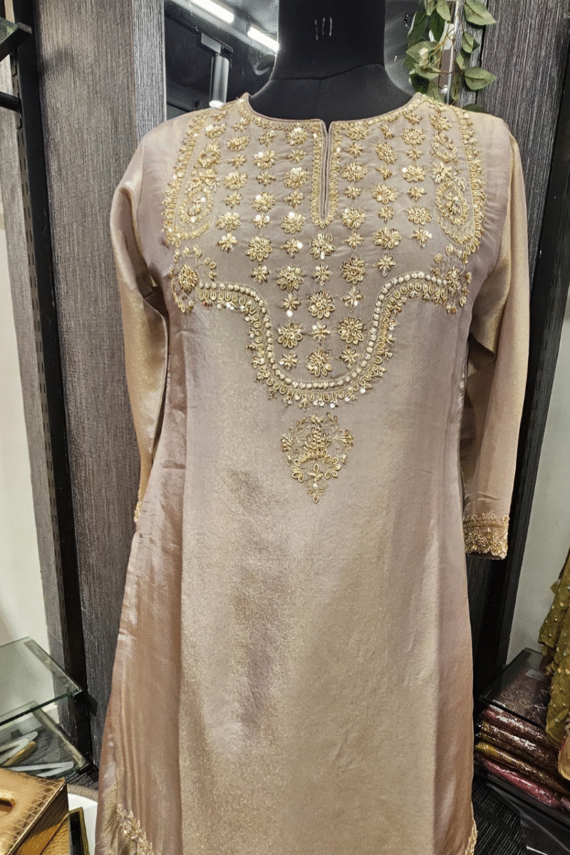Dusty Mauve Kurti Ghaghra Set With Zardoshi Work - Image 2