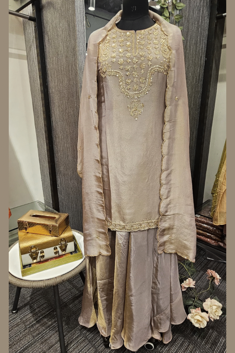 Dusty Mauve Kurti Ghaghra Set With Zardoshi Work