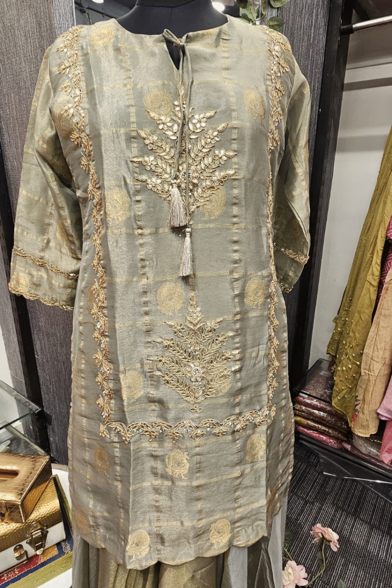 Banarasi Kurti Plazzo Set With Gotta work - Image 2