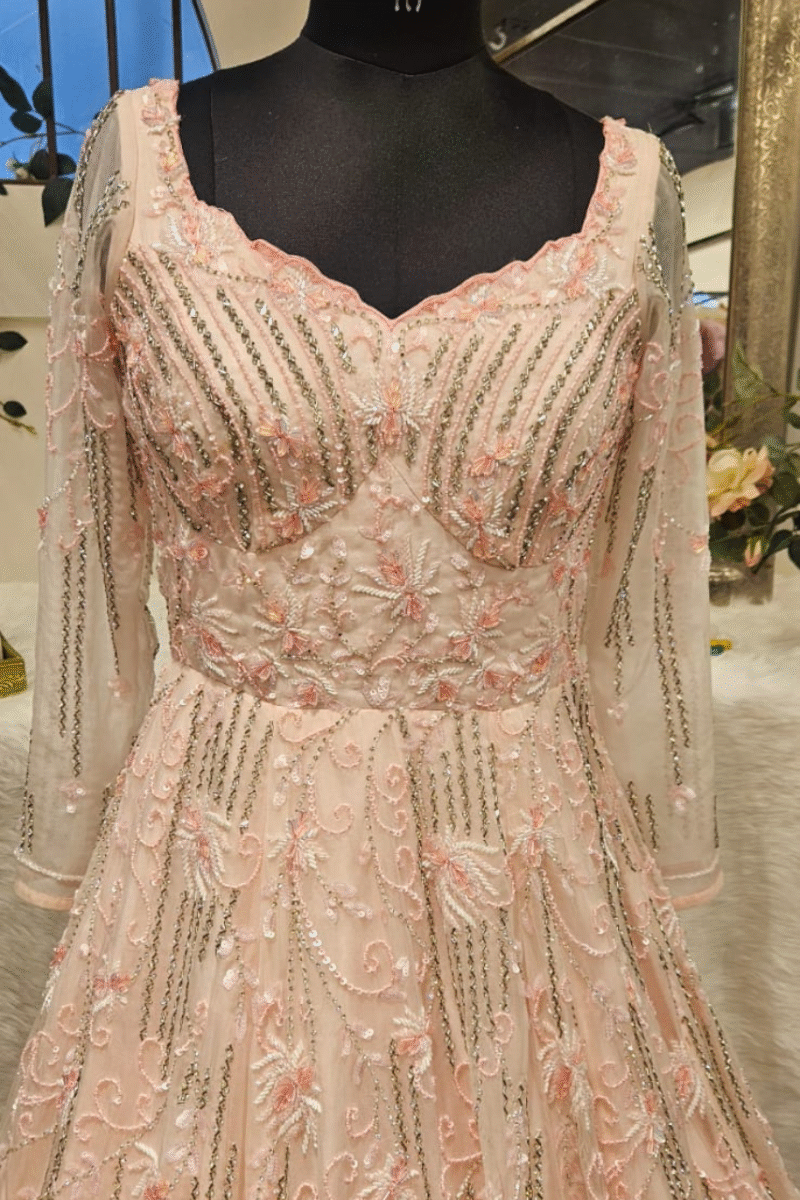 Blush Peach Radiance Gown With Handwork - Image 2
