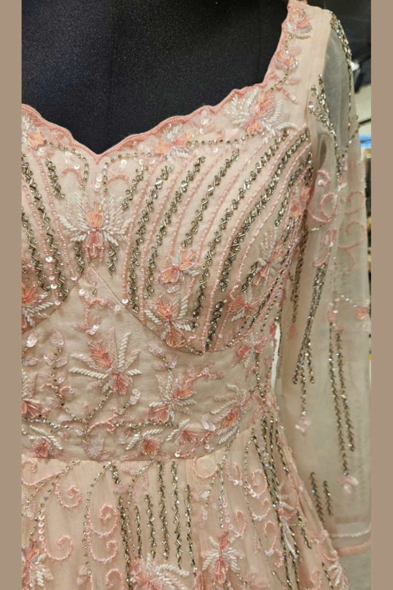 Blush Peach Radiance Gown With Handwork - Image 3