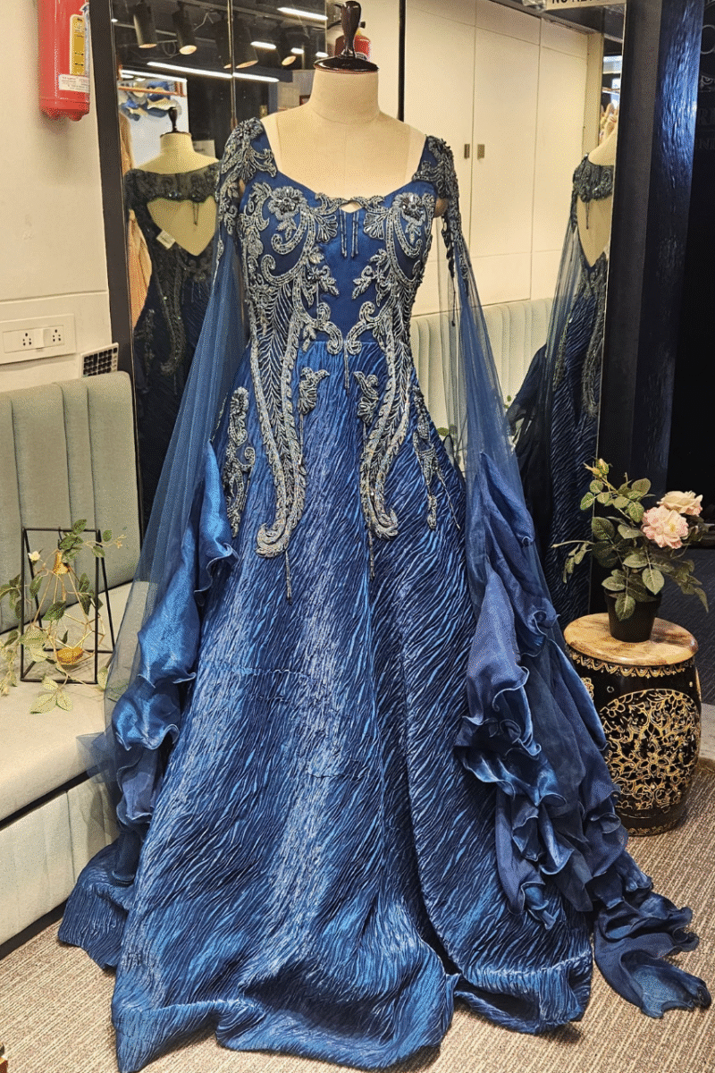 Majestic Royal Blue Handcrafted Gown - Image 3