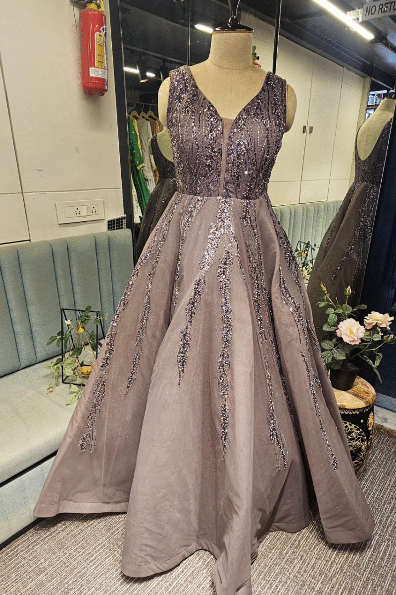Sleeveless Wine Handcrafted Gown