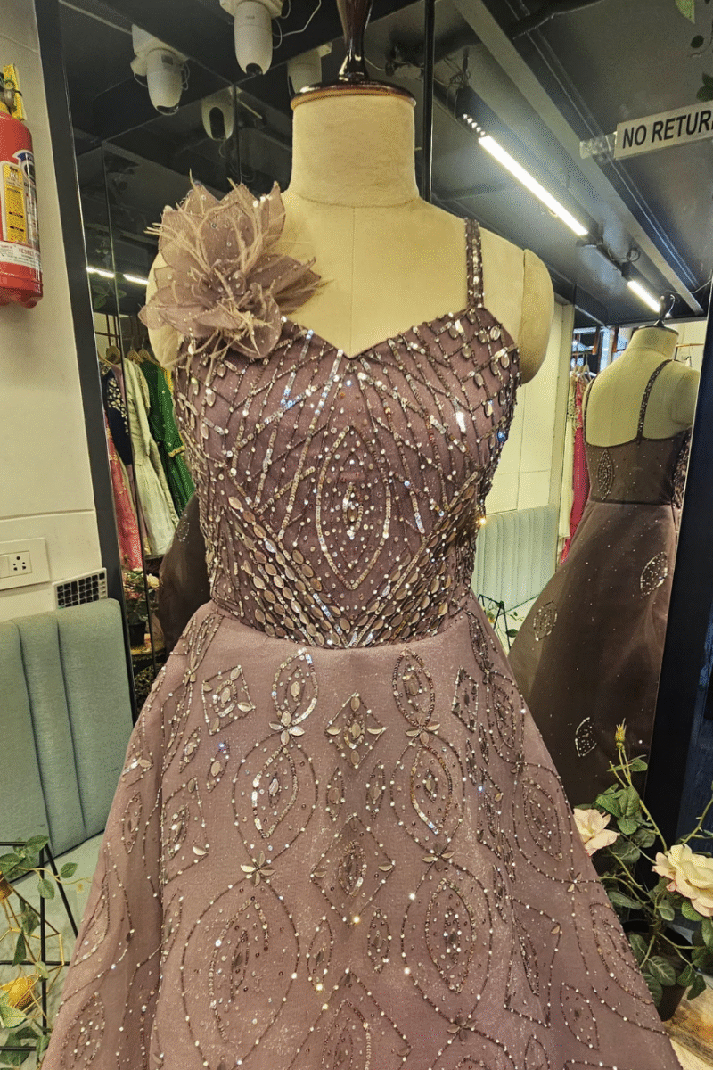 Ethereal Wine Handcrafted Gown