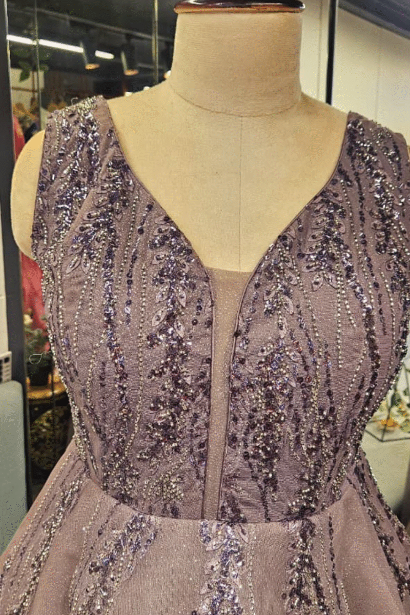 Sleeveless Wine Handcrafted Gown - Image 2