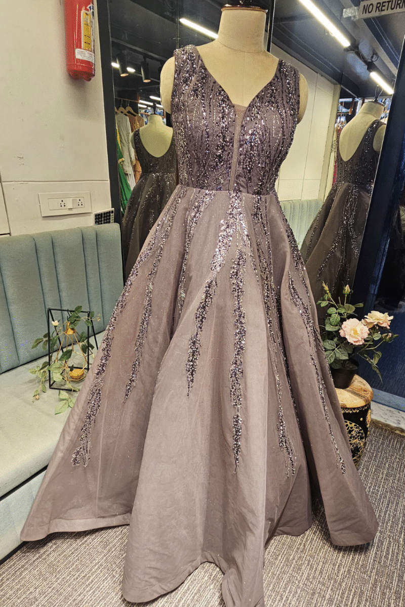 Sleeveless Wine Handcrafted Gown - Image 3