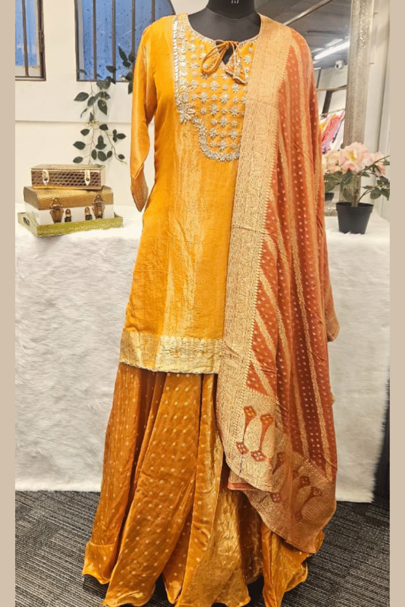 Banarasi Kurti Plazzo Set With Gotta work