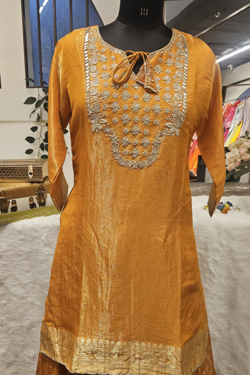 Banarasi Kurti Plazzo Set With Gotta work - Image 5