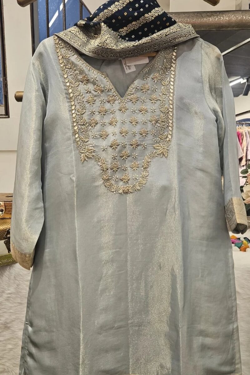 Banarasi Kurti Plazzo Set With Gotta work - Image 6