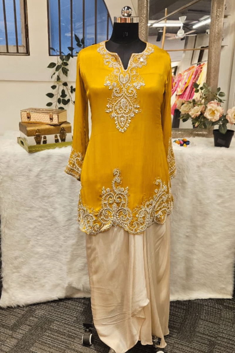Elegant Handcrafted Drape Skirt And Kurta Set