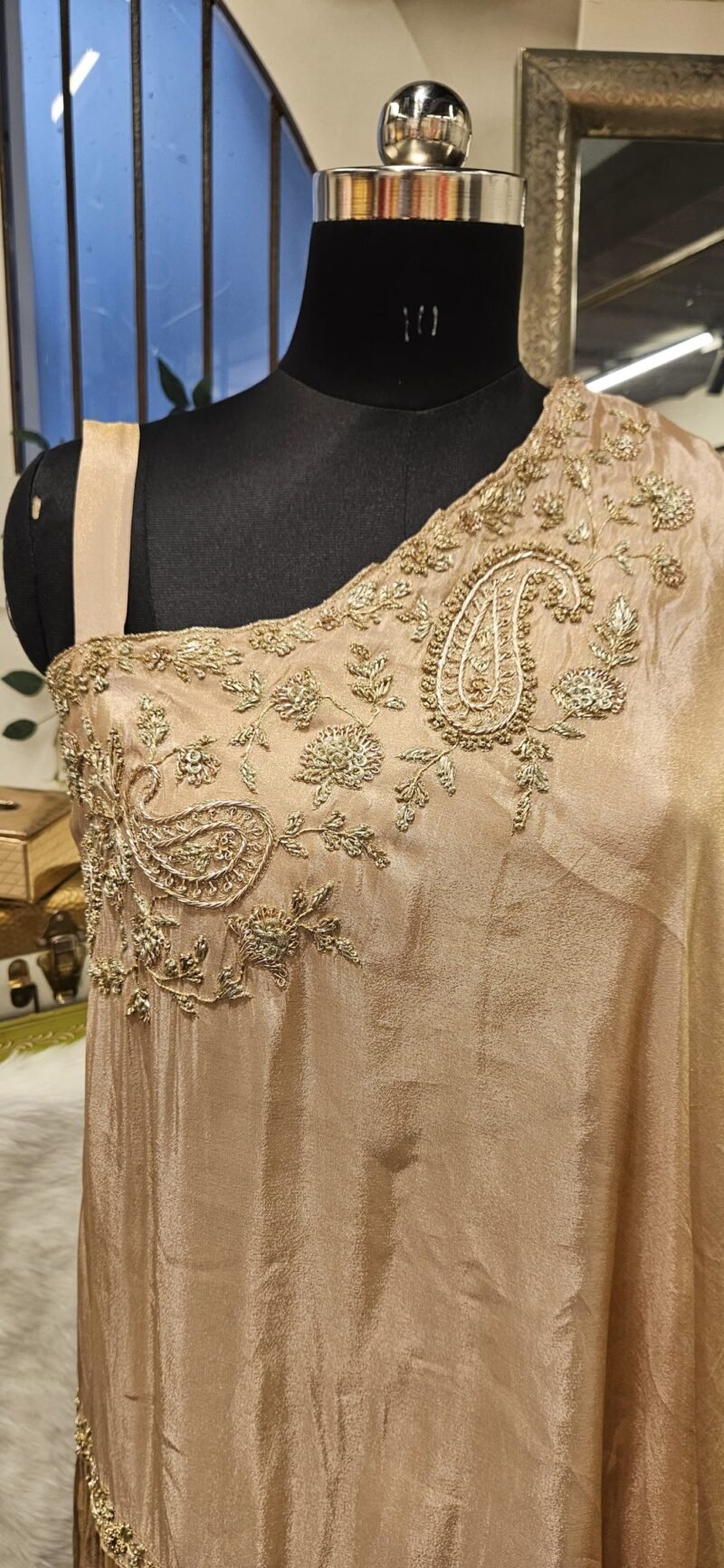 One-Shoulder Handworked Poncho With Drape Skirt - Image 4