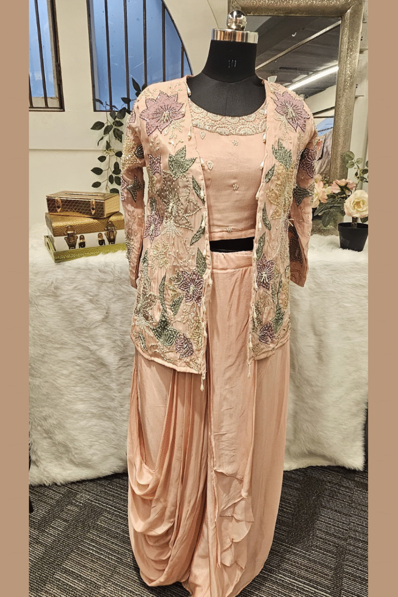 Handcrafted Jacket With Drape Skirt - Image 3