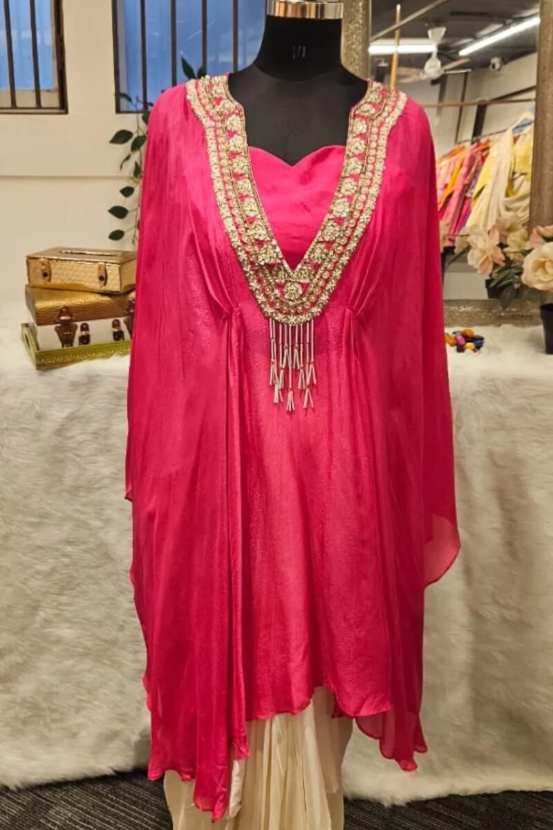 Handworked Poncho With Drape Skirt - Image 3