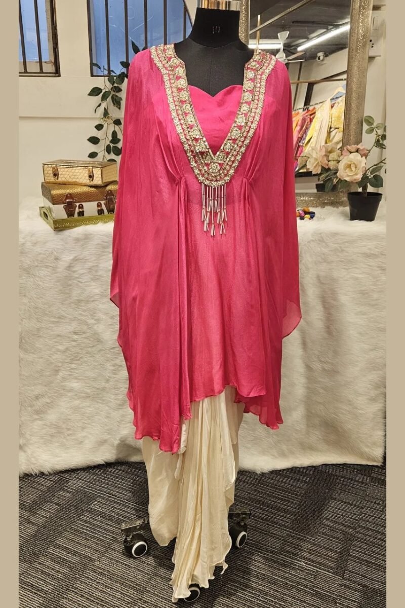 Handworked Poncho With Drape Skirt - Image 4