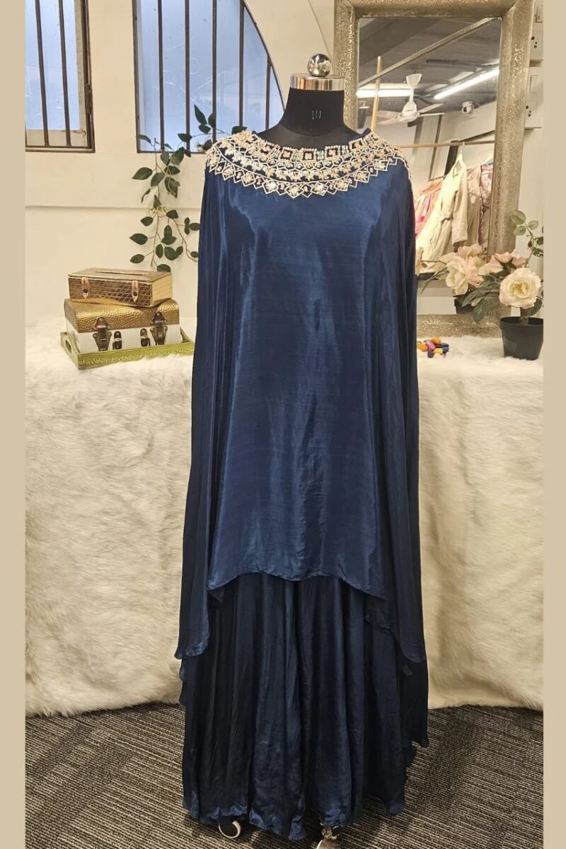 Handworked Poncho With Drape Skirt - Image 3