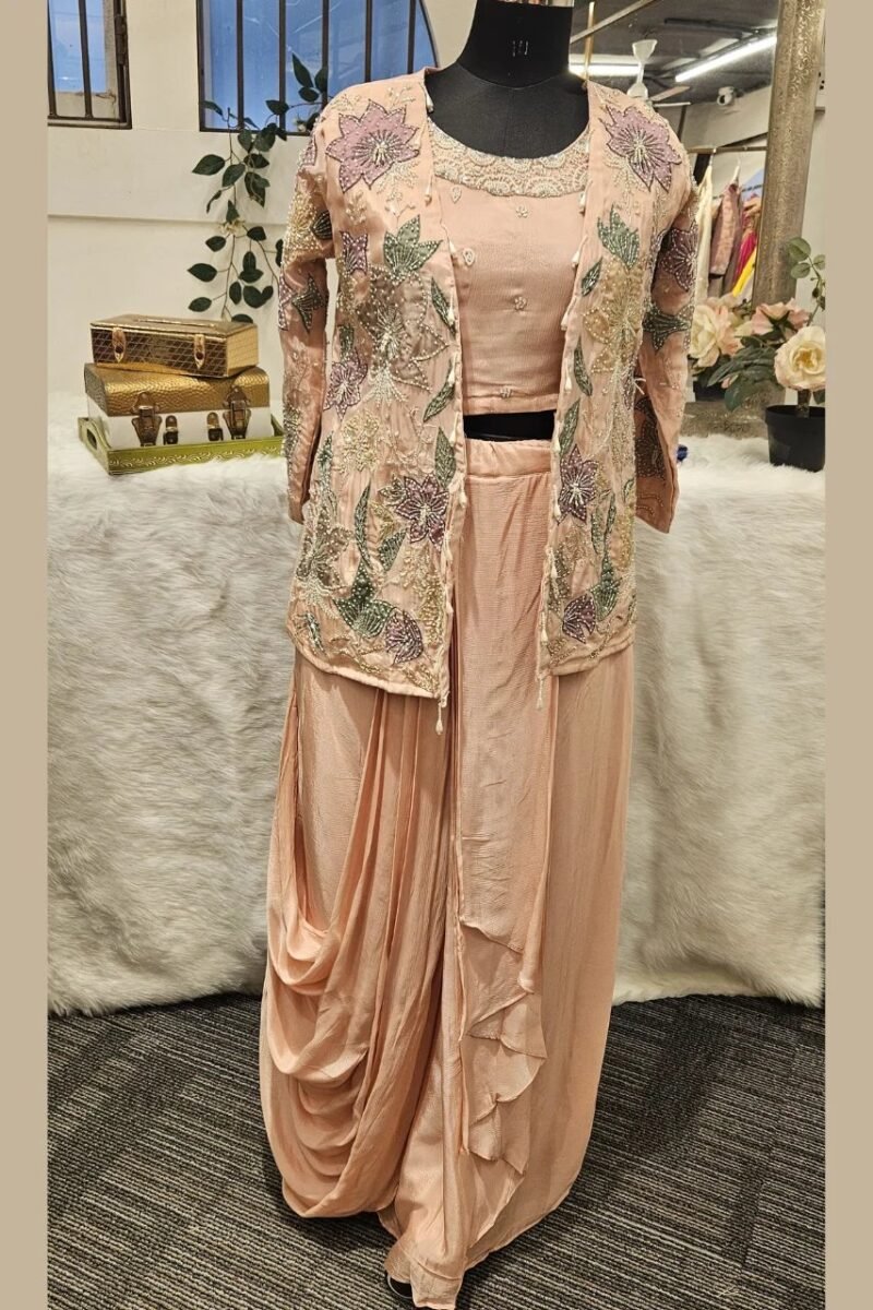 Handcrafted Jacket With Drape Skirt