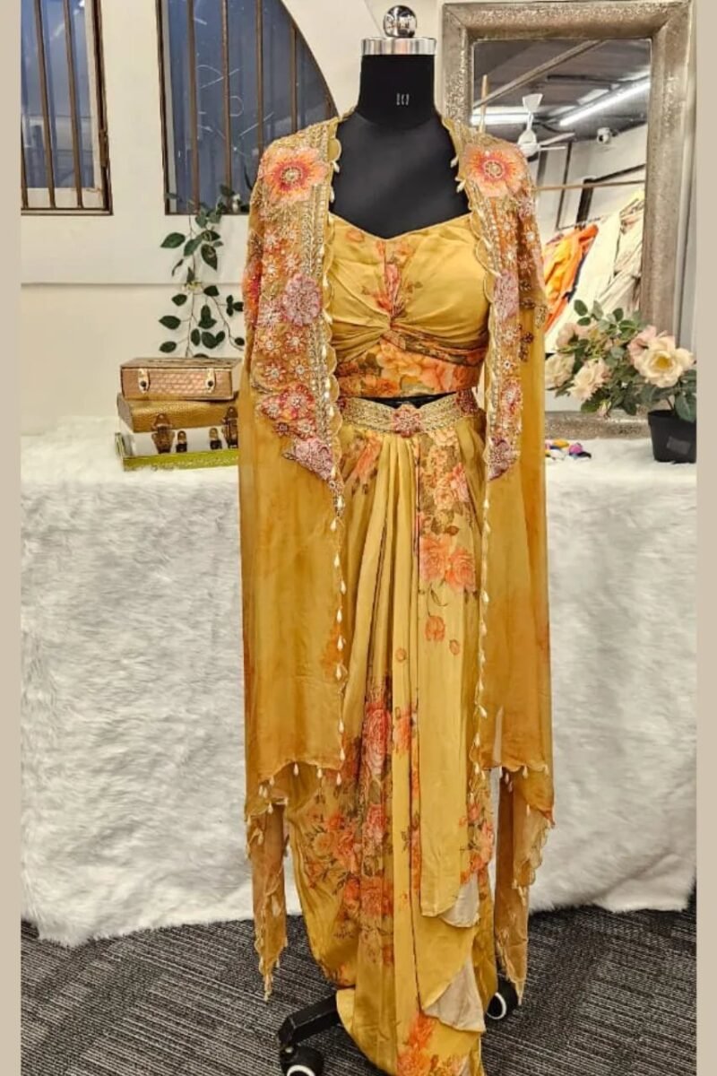 Long Cape Jacket With Drape Skirt