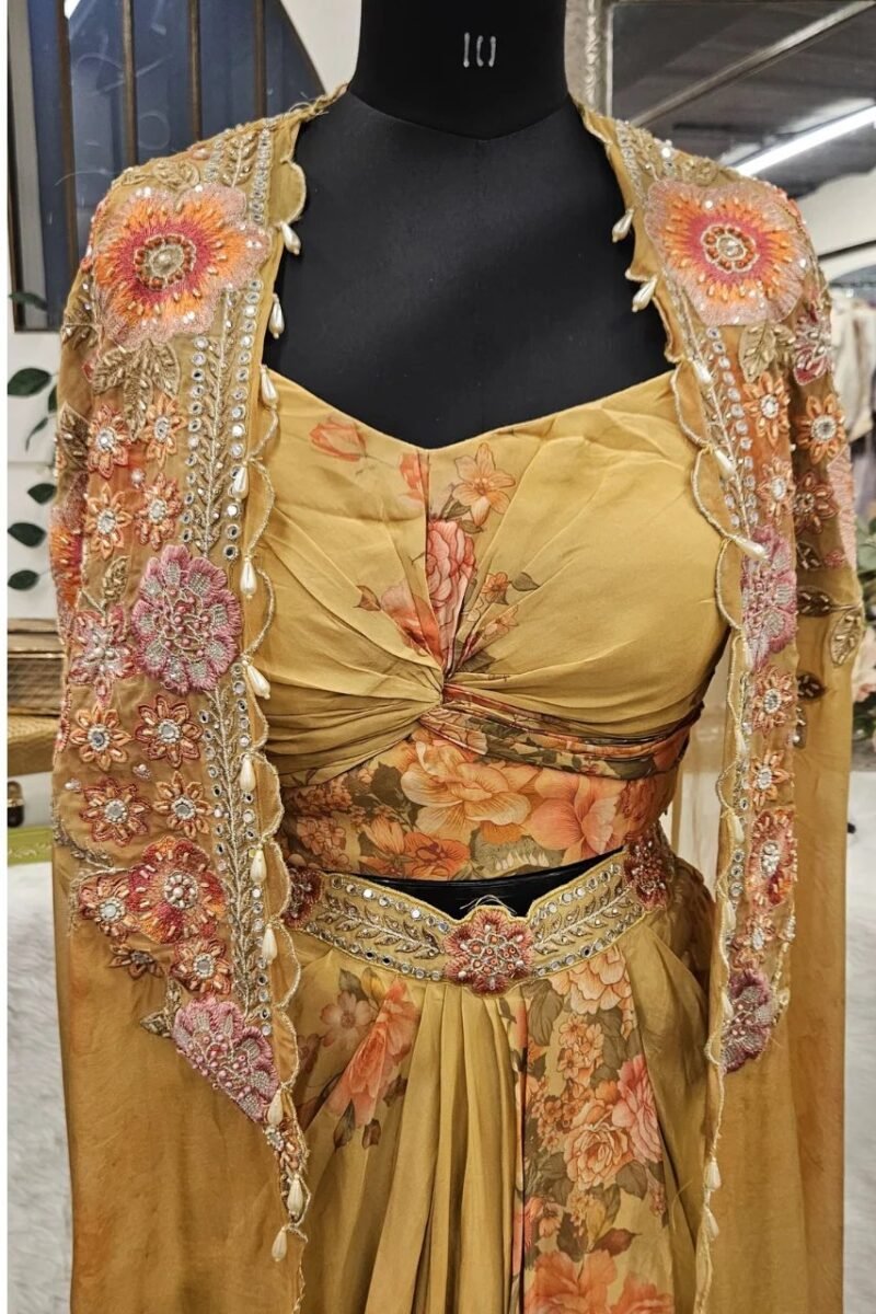 Long Cape Jacket With Drape Skirt - Image 3