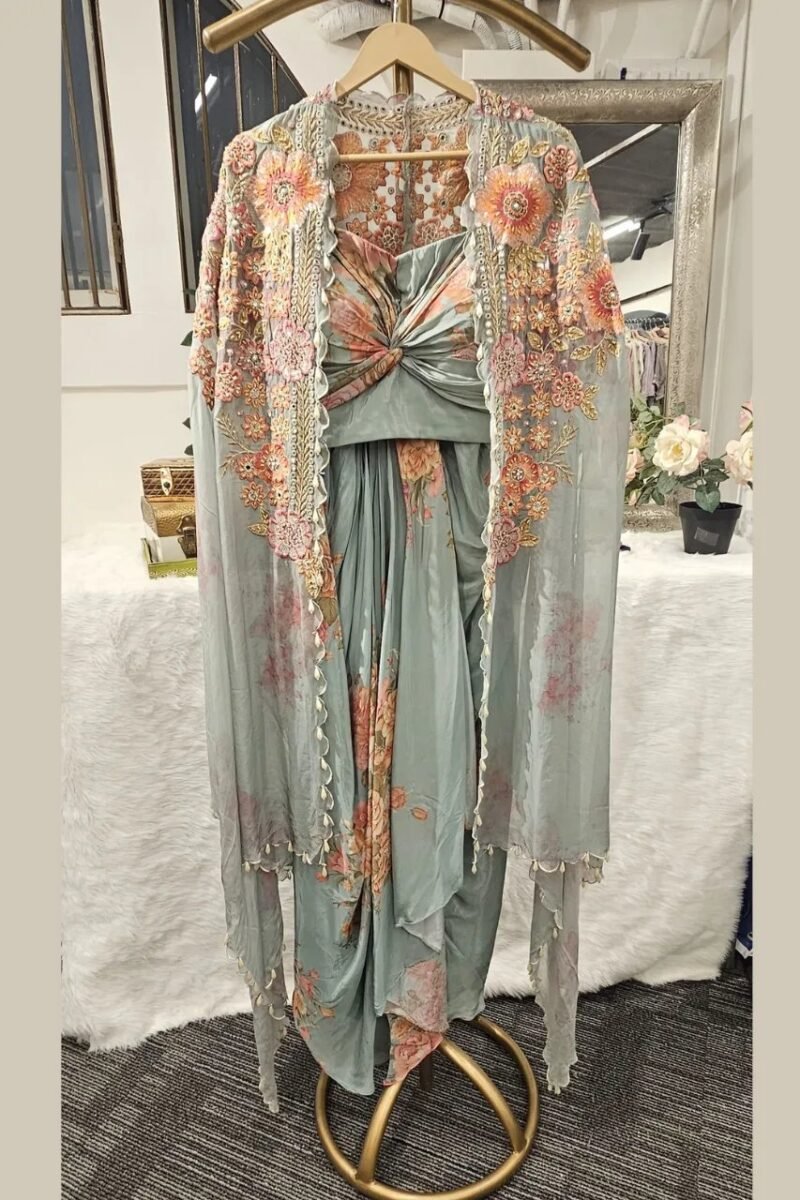 Long Cape Jacket With Drape Skirt - Image 2
