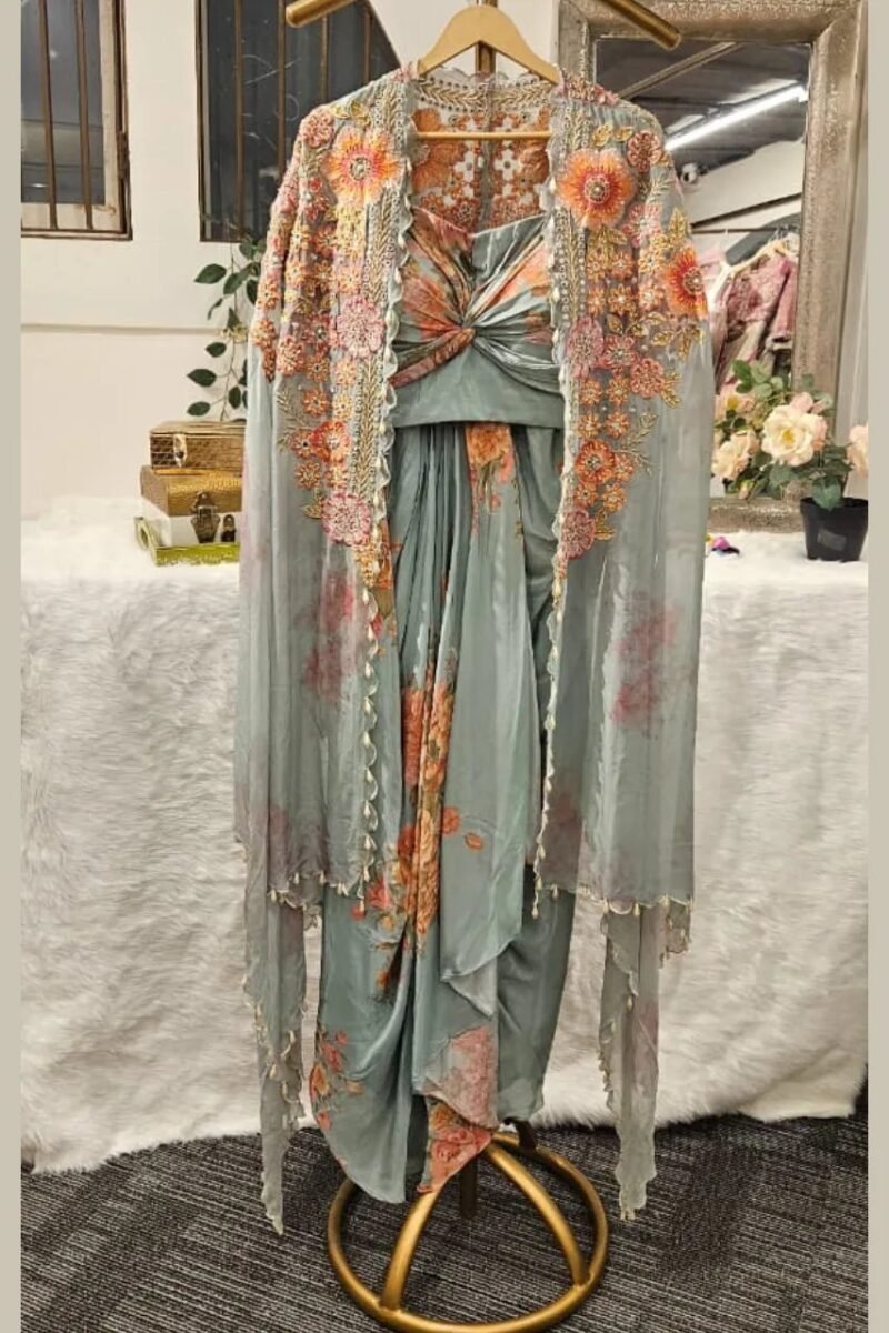 Long Cape Jacket With Drape Skirt - Image 6