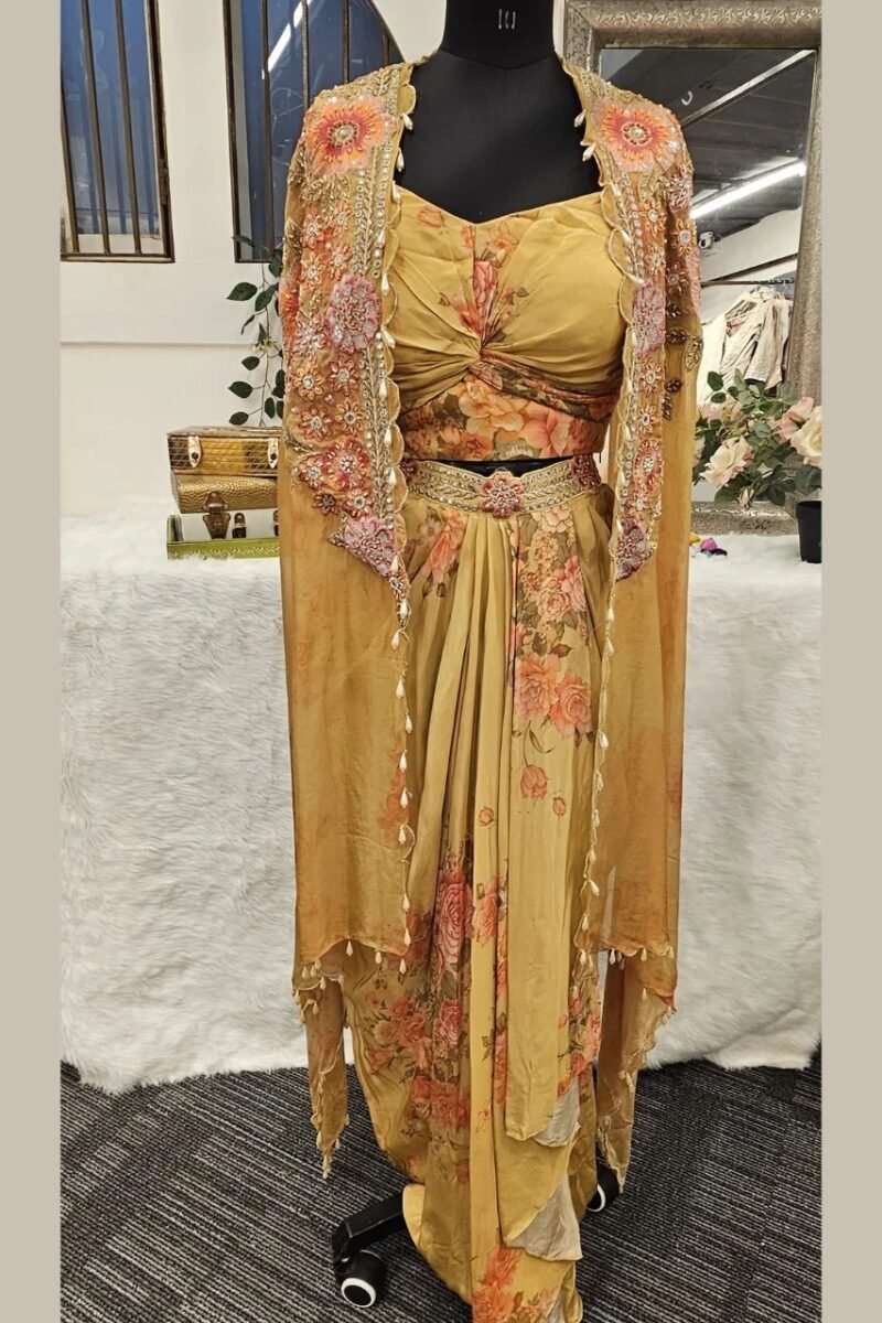 Long Cape Jacket With Drape Skirt - Image 5