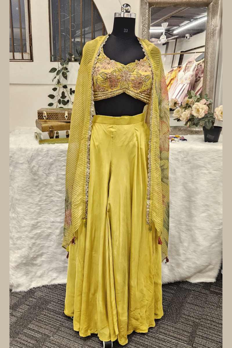 Graceful Long Cape Jacket With Plazzo Pant - Image 2