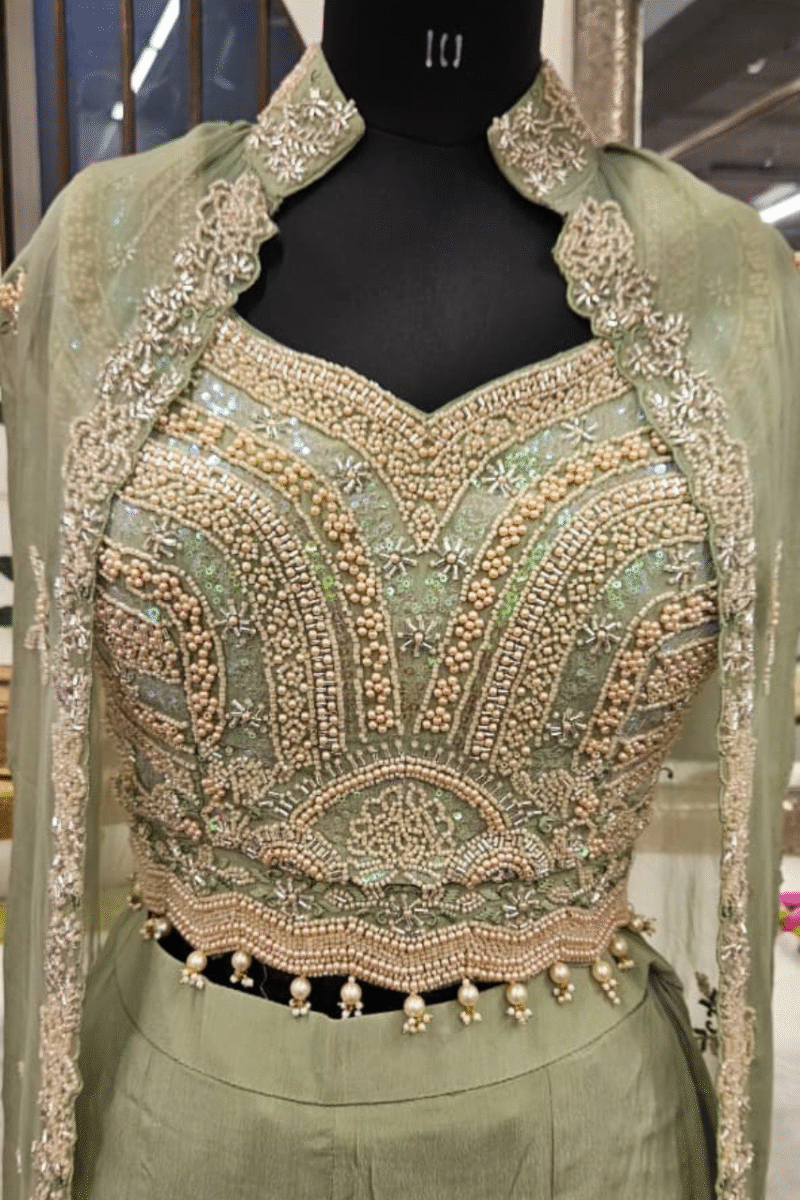 Pastel  Elegance Jacket Plazzo Set With Handwork - Image 3