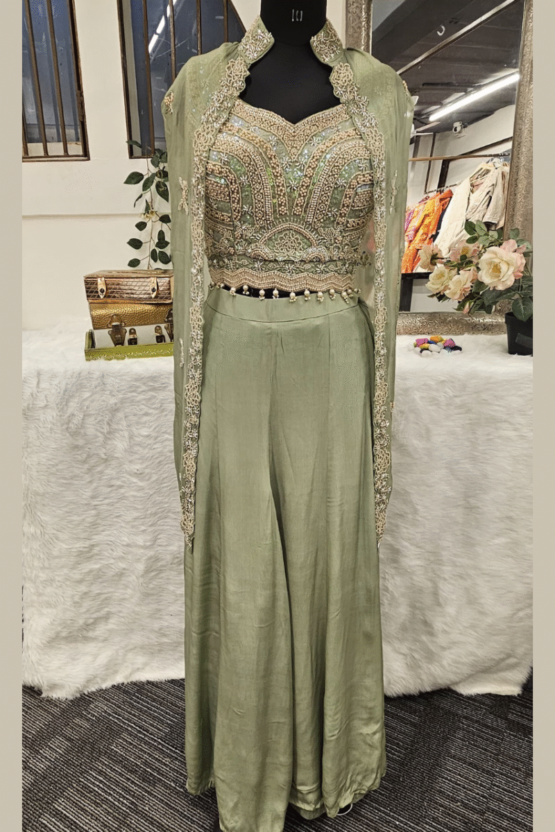 Pastel  Elegance Jacket Plazzo Set With Handwork