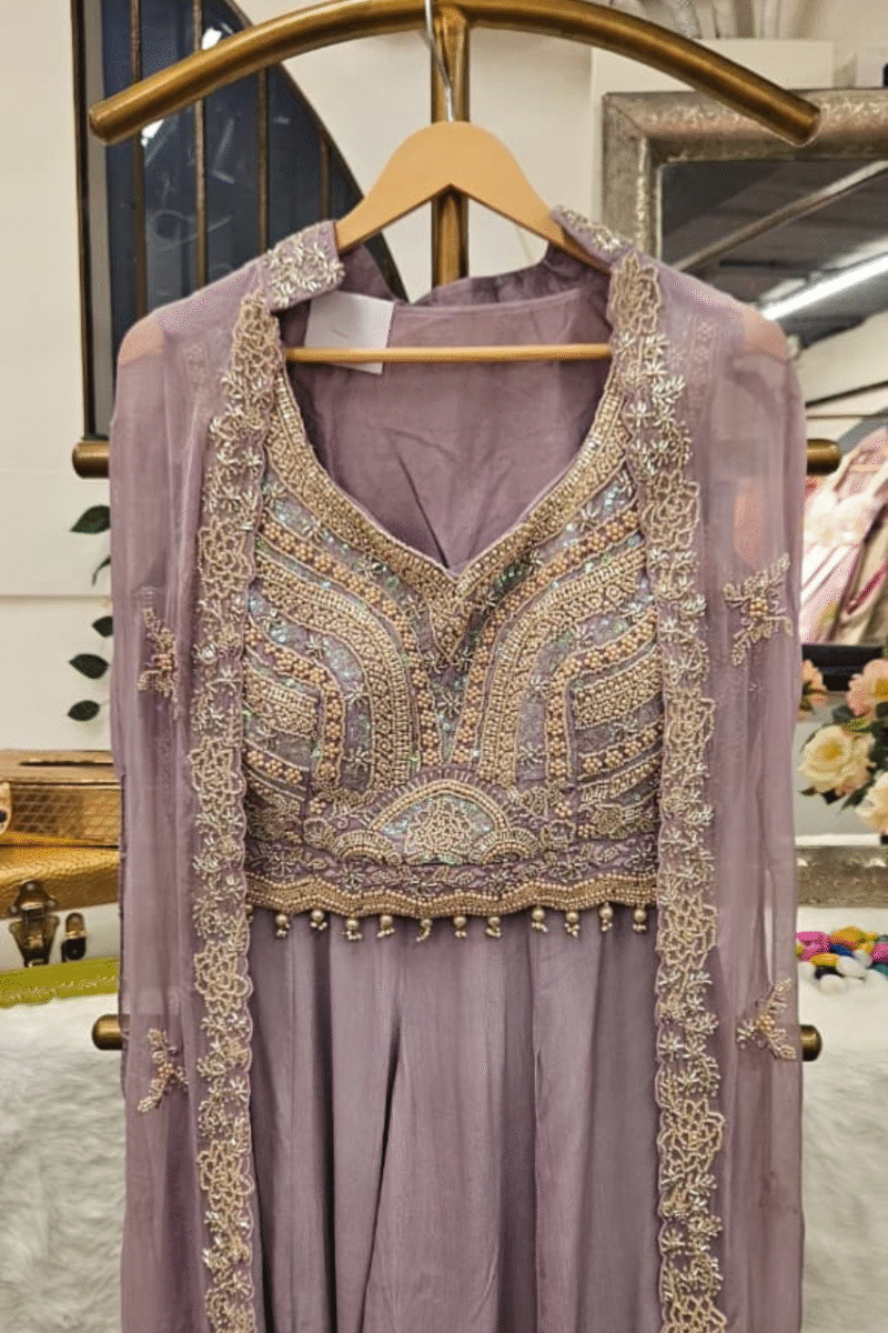 Pastel  Elegance Jacket Plazzo Set With Handwork - Image 6
